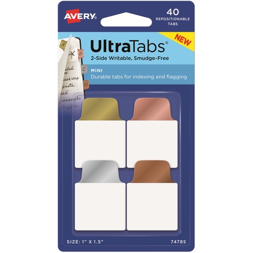 ULTRA TABS REPOSITIONABLE TABS, 1 X 1.5, ASSORTED METALLIC, 40/PK