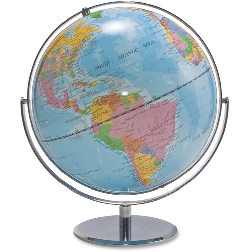 12-Inch Globe With Blue Oceans, Silver-Toned Metal Desktop Base,full-Meridian