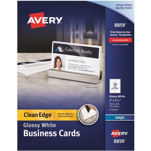 Clean Edge Business Cards, Inkjet, 2 X 3 1/2, Glossy White, 200/pack