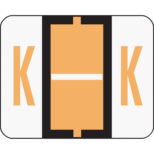 A-Z Color-Coded Bar-Style End Tab Labels, Letter K, Light Orange, 500/roll
