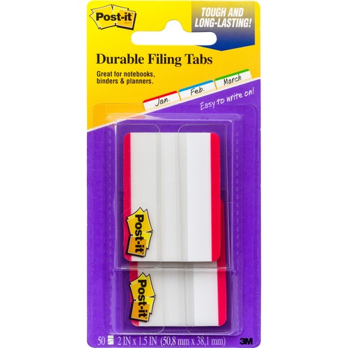 File Tabs, 2 X 1 1/2, Lined, Red, 50/pack