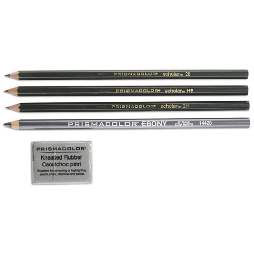 Scholar Graphite Pencil Set, 4b/2b/hb/2h, Kneaded Eraser