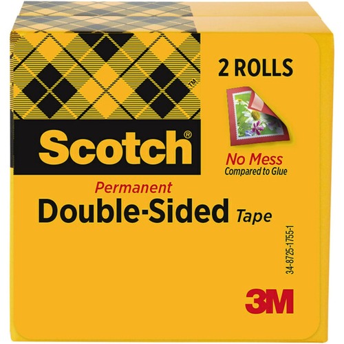 DOUBLE-SIDED TAPE, 1" CORE, 0.5" X 75 FT, CLEAR, 2/PACK