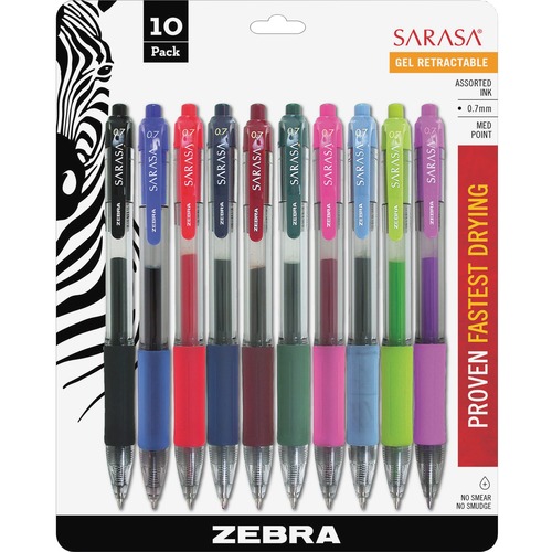 Sarasa Retractable Gel Pen, Assorted Ink, Medium, 10/pack