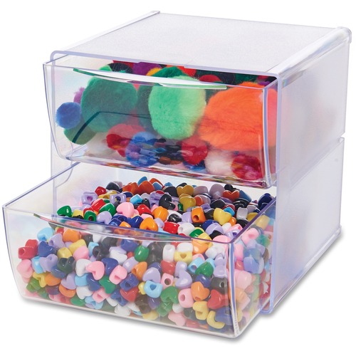 Two Drawer Cube Organizer, Clear Plastic, 6 X 7-1/8 X 6