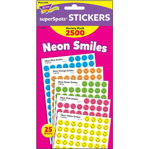 Superspots And Supershapes Sticker Variety Packs, Neon Smiles, 2,500/pack