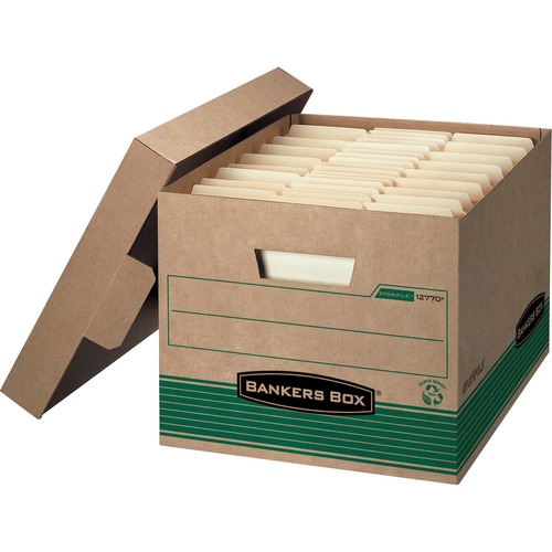 STOR/FILE MEDIUM-DUTY 100(percent) RECYCLED STORAGE BOXES, LETTER/LEGAL FILES, 12.5" X 16.25" X 10.25", KRAFT/GREEN, 12/CARTON