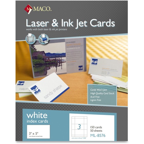 Unruled Microperforated Laser/ink Jet Index Cards, 3 X 5, White, 150/box