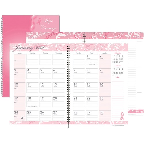 RECYCLED BREAST CANCER AWARENESS MONTHLY PLANNER/JOURNAL, 7 X 10, PINK, 2019