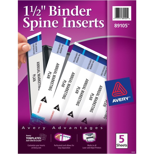 Avery  Binder Spine Inserts, 1-1/2" Capacity, 25/PK, White