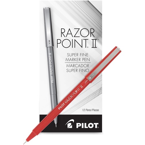 RAZOR POINT II STICK POROUS POINT MARKER PEN, 0.2MM, RED INK/BARREL, DOZEN