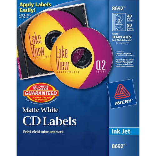 Inkjet Cd Labels, Matte White, 40/pack