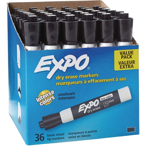 Low Odor Dry Erase Marker, Chisel Tip, Black, 36/box