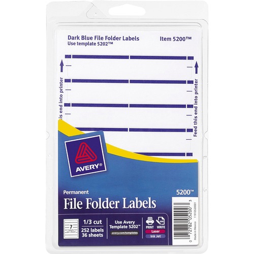 PERMANENT FILE FOLDER LABELS, 11/16 X 3 7/16, WHITE/DARK BLUE BAR, 252/PACK