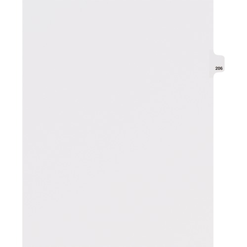 Dividers, "206", Side Tab, 8-1/2"x11", 25/PK, White