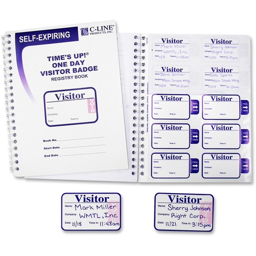 Time's Up Self-Expiring Visitor Badges W/registry Log, 3 X 2, We, 150 Badges/box