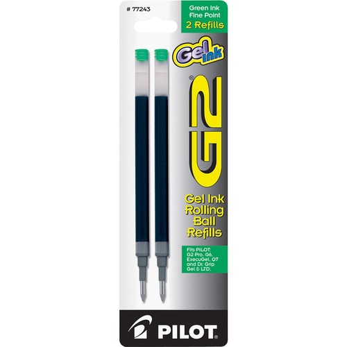 Refill For G2 Gel, Dr. Grip Gel/ltd, Execugel G6, Q7, Fine Tip, Green, 2/pack