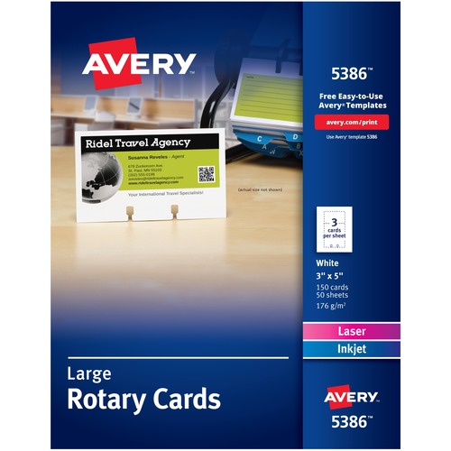 Large Rotary Cards, Laser/inkjet, 3 X 5, 3 Cards/sheet, 150 Cards/box