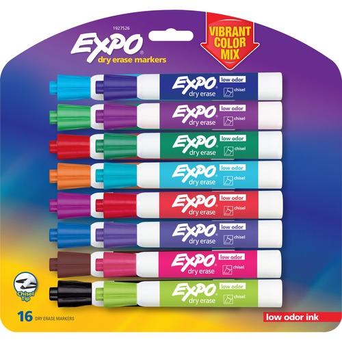 Low Odor Dry Erase Vibrant Color Markers, Assorted Colors, Medium, 16/set