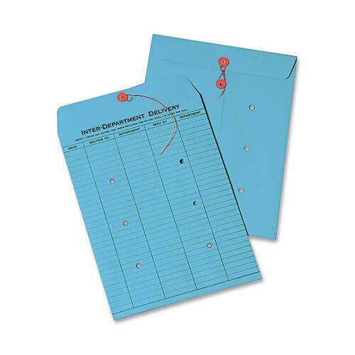 COLORED PAPER STRING & BUTTON INTEROFFICE ENVELOPE, #97, ONE-SIDED FIVE-COLUMN FORMAT, 10 X 13, BLUE, 100/BOX