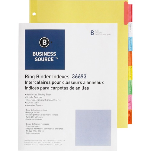 Ring Binder Indexes,1-1/2" Tabs,11'x8-1/2",8-Tabs,50ST/BX,MI