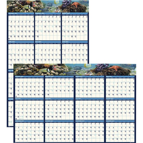 RECYCLED EARTHSCAPES SEA LIFE SCENES REVERSIBLE WALL CALENDAR, 24 X 37, 2019