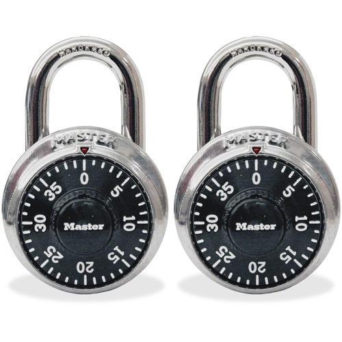 Combination Padlock, 1-7/8" W, 2/PK, Black/Silver