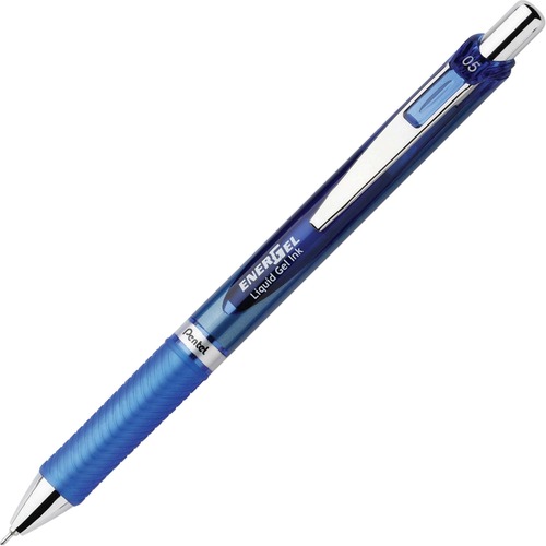 Energel Rtx Retractable Liquid Gel Pen, .5mm, Silver/blue Barrel, Blue Ink