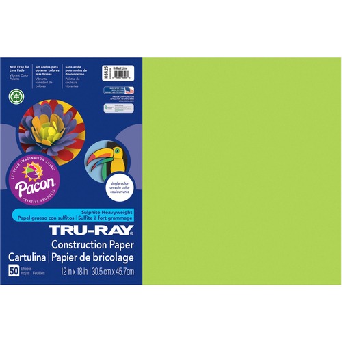 Tru-Ray Construction Paper, 76 Lbs., 12 X 18, Brilliant Lime, 50 Sheets/pack