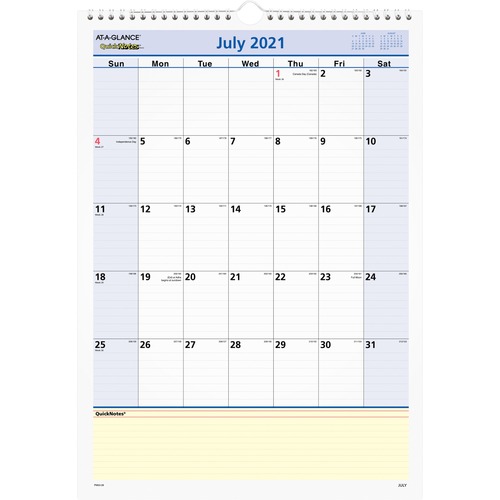 Wall Calendar,w/Hanger,Monthly,12 Mths,July-June,12"x17"