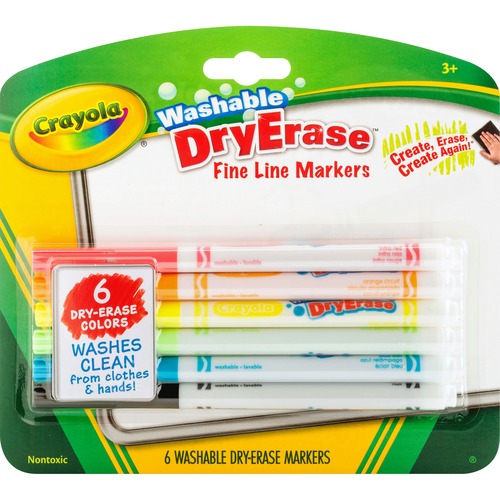 Markers, Dry-Erase, Washable, Fine, 6/ST, AST