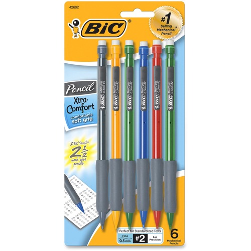 Mechanical Pencil,0.5mm,Rubber Grip,Nonrefill, 6/PK, BK/GY