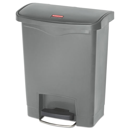 Slim Jim Resin Step-On Container, Front Step Style, 8 Gal, Gray