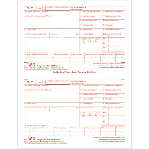 W-2 Tax Form/envelope Kits, 8 1/2 X 5 1/2, 6-Part, Inkjet/laser, 24 W-2s & 1 W-3