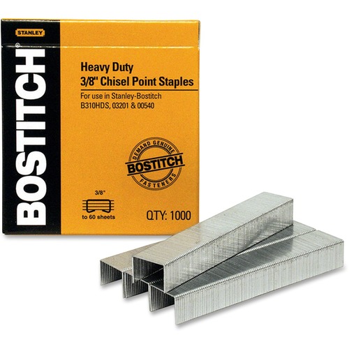 Heavy-Duty Staples,1/2"W, 3/8"L,100/Strip, 1000/BX