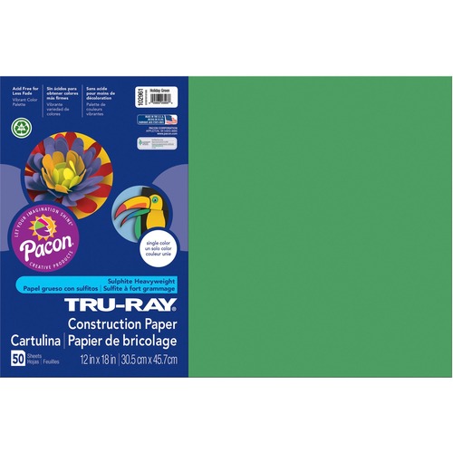 Tru-Ray Construction Paper, 76 Lbs., 12 X 18, Holiday Green, 50 Sheets/pack