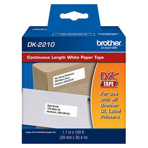 Continuous Paper Label Tape, 1-1/10" X 100 Ft Roll, White