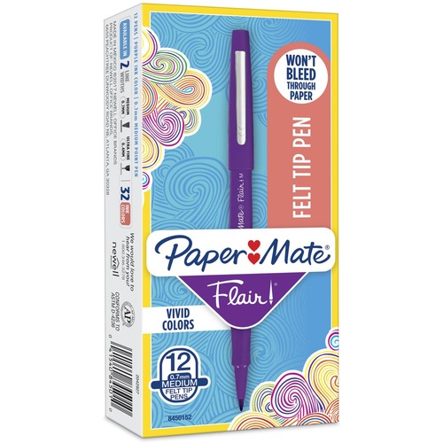 Point Guard Flair Needle Tip Stick Pen, Purple Ink, 0.7mm, Dozen