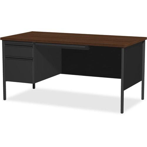 Left Pedestal Desk, Steel, 66"x30"x29-1/2", Walnut/Black