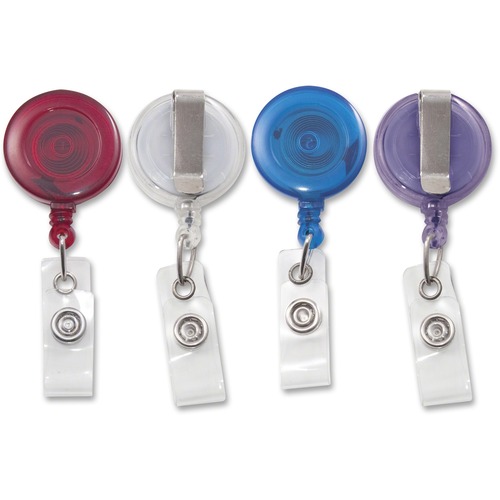 Translucent Retractable Id Card Reel, 34" Extension, Assorted Colors, 4/pack