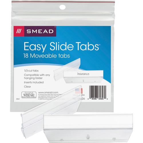 Easy Slide Hanging Folder Tab, 1/3 Tab, 3 1/2 In, Clear, 18/pack