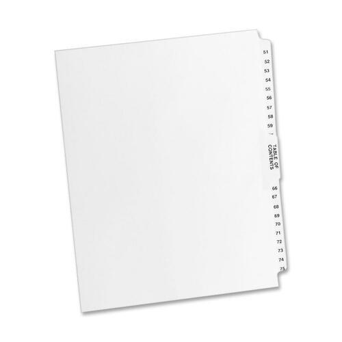 Avery-Style Legal Exhibit Side Tab Divider, Title: 51-75, Letter, White