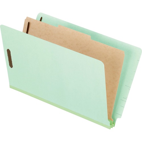 Pressboard End Tab Classification Folders, Legal, 1 Divider, Pale Green, 10/box