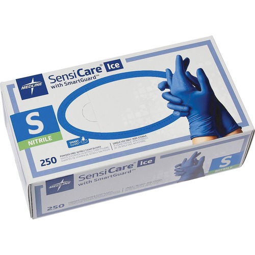Sensicare Ice Nitrile Exam Gloves, Powder-Free, Small, Blue, 250/box
