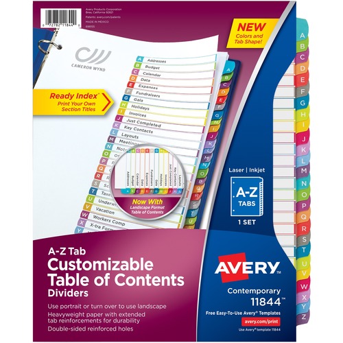 CUSTOMIZABLE TOC READY INDEX MULTICOLOR DIVIDERS, A-Z, LETTER