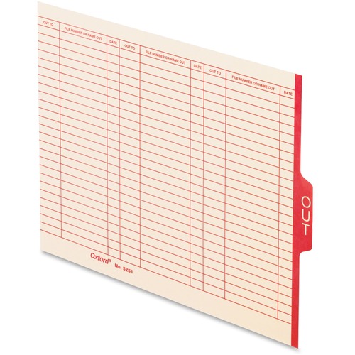End Tab Outguides, Red Center "out" Tab, Manila, Letter, 100/box