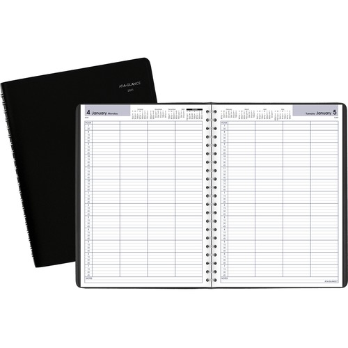 DAYMINDER FOUR-PERSON GROUP DAILY APPOINTMENT BOOK, 7 7/8 X 11, BLACK, 2019