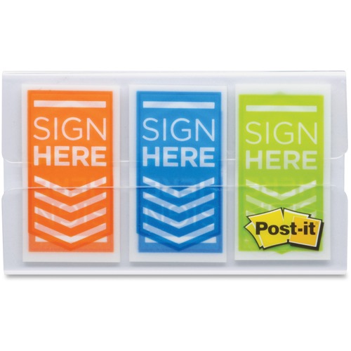Arrow Message 1" Page Flags, "sign Here", Blue/lime/orange, 60/pack