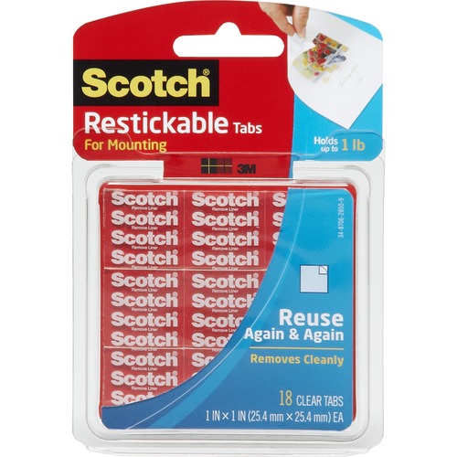 Restickable Mounting Tabs, 1" X 1", 18/pack