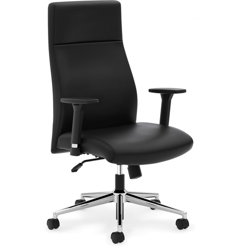 DEFINE EXECUTIVE HIGH-BACK LEATHER CHAIR, SUPPORTS UP TO 250 LBS., BLACK SEAT/BLACK BACK, POLISHED CHROME BASE